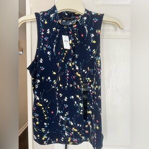 Banana Republic Navy Floral Sleeveless Blouse
